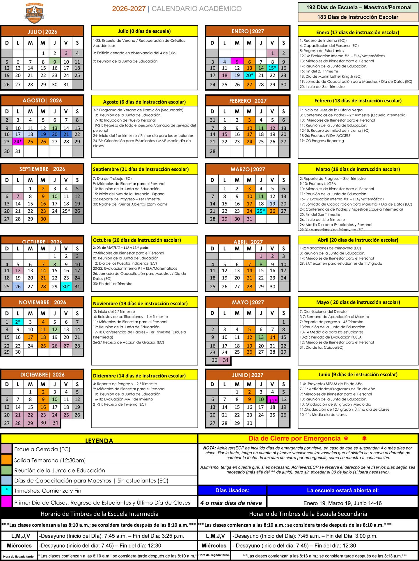 AECP School Calendar - 2026-2027