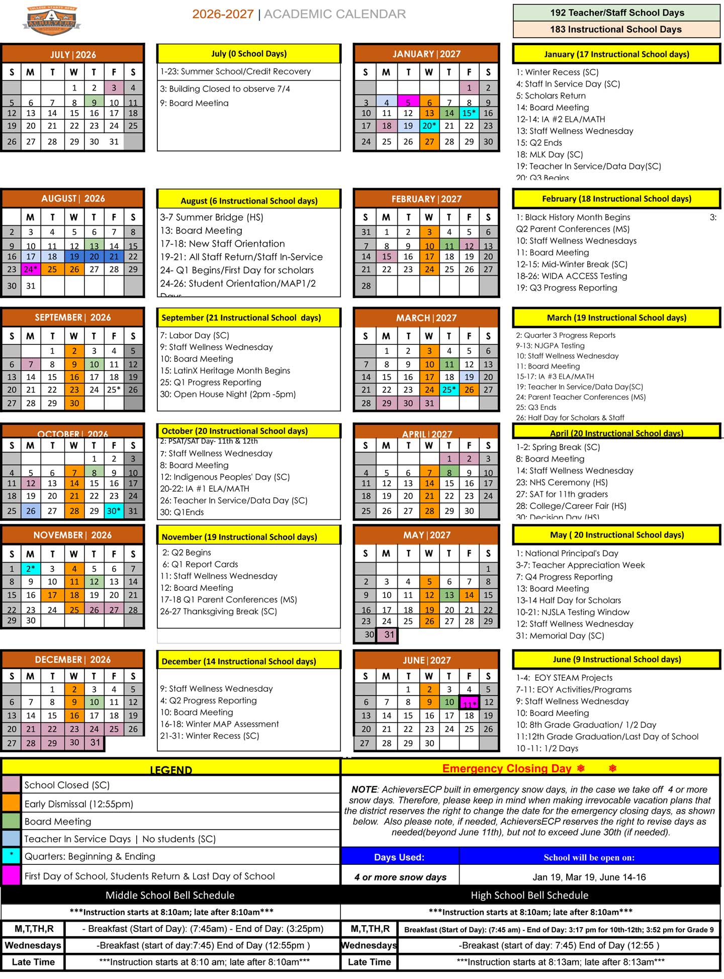 AECP School Calendar - 2026-2027