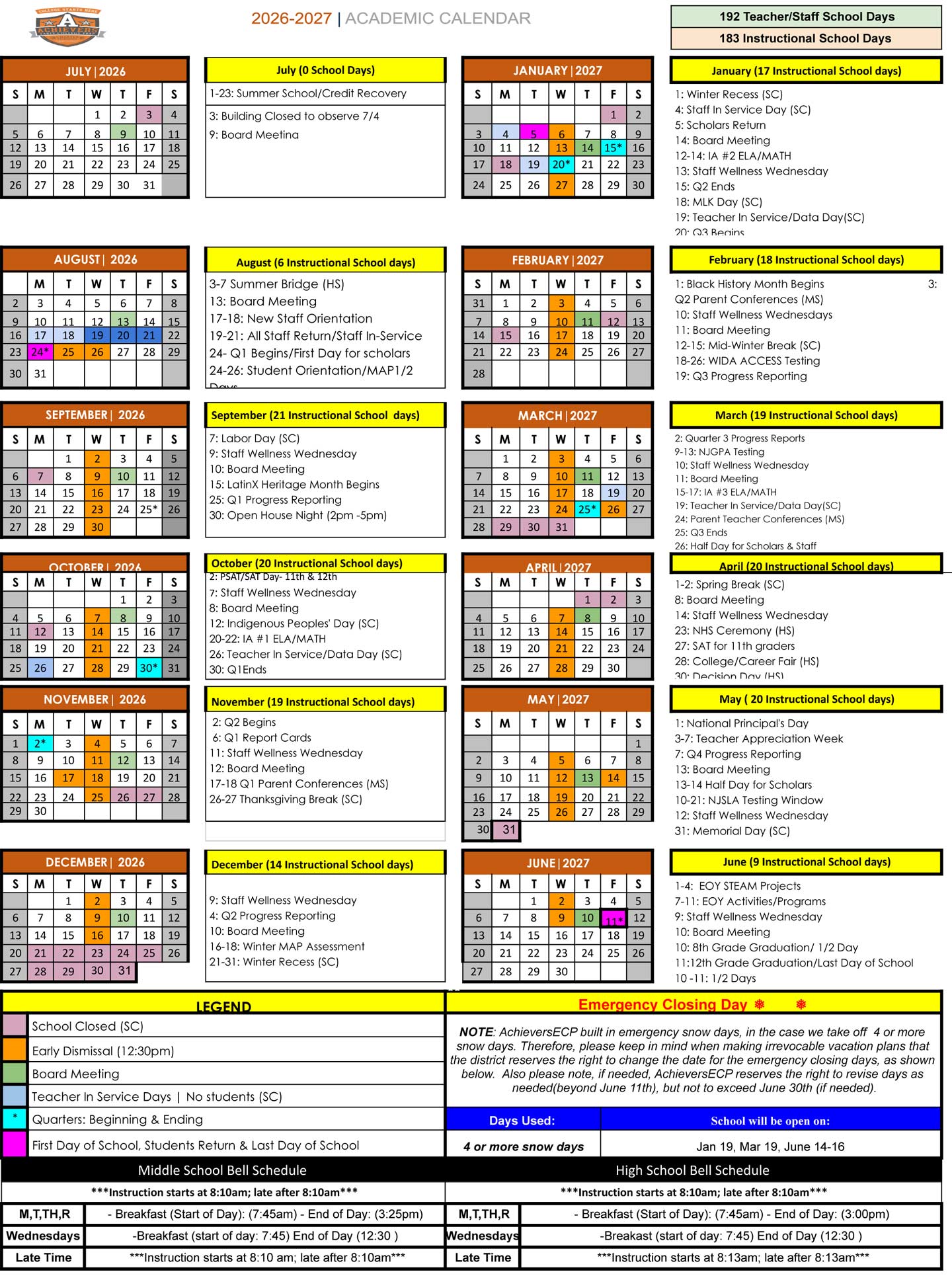 AECP School Calendar - 2026-2027